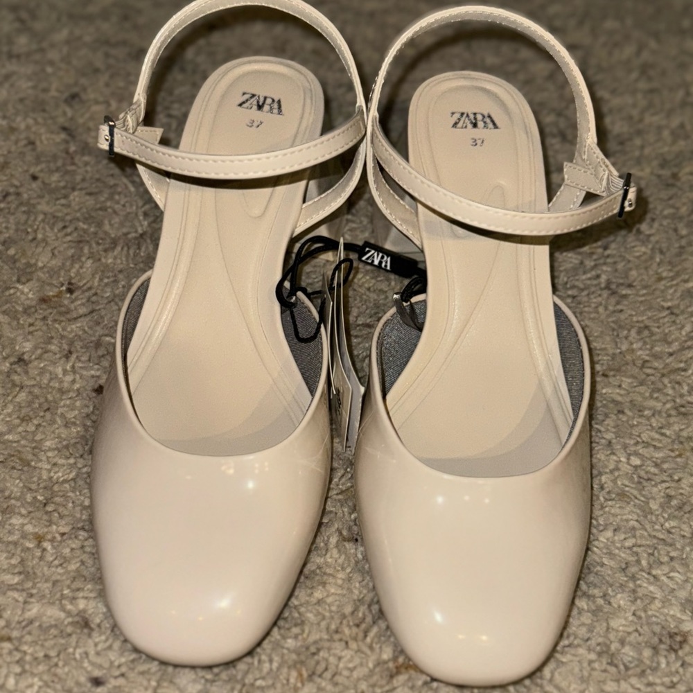 NEW w/ tags! ZARA Women Block Heel Sling Back Sandals Size 6.5 Eur 37